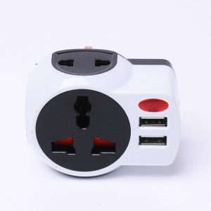 universal travel power plug adapter with dual usb ports | multi country socket converter | 2.1a usb output | compatible with uk, eu, us, au plugs – white